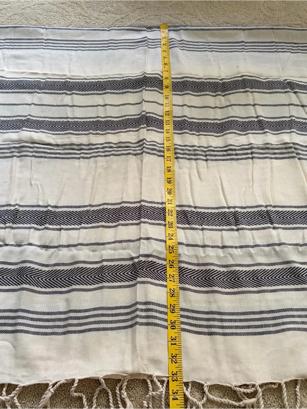 Pure Barre Ivory and Red Beach Towel with Black Stripe Accents